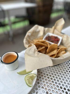 Chips and salsa. With sopa de fideo.