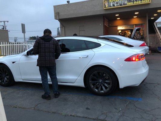 A Tesla getting into Jack Mode