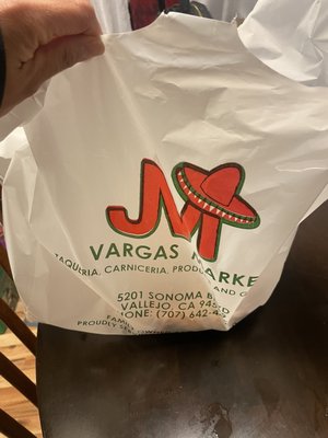 The bag with the meat in it.