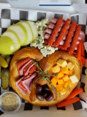 We sell these $15 for a single & $30 for the datenight. Order now.  Pretzel charcuterie box. Pretzels are made to order (fresh)