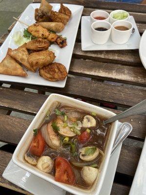 Appetizer Sampler and Shrimp Tom Yam Soup