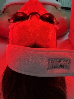 Red light therapy after Diamond Facial.