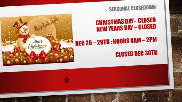 Seasonal Close down for 2017