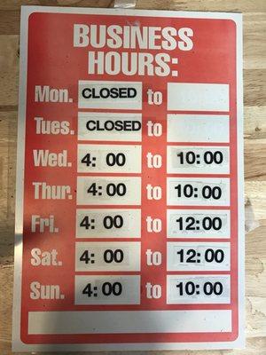 NEW HOURS