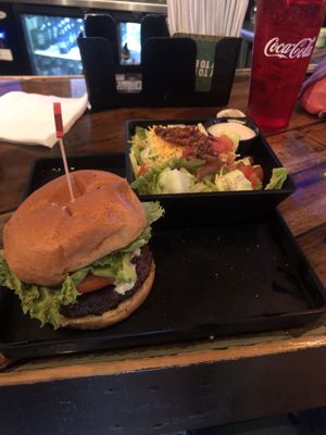 Burger and side salad