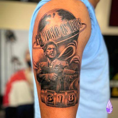 Tony Montana portrait tattoo