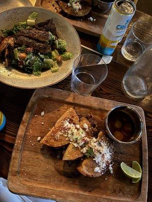 Birria tacos , Caesar salad