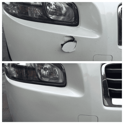 Amazing before and after of work we did on a bumper