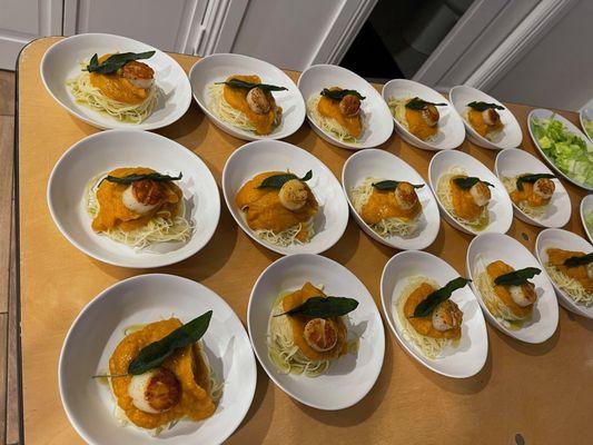 Angel Hair with butternut squash raghu and seared scallop and fried sage.