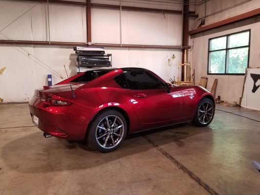 This beautiful Miata got both front windows tinted with my Carbon Ceramic film in 5%.  This film blocks up to 88% heat!