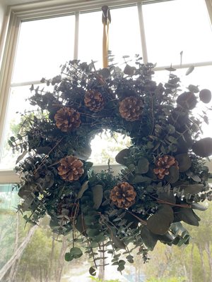 Eucalyptus wreath. I got 2. They smell like heaven.