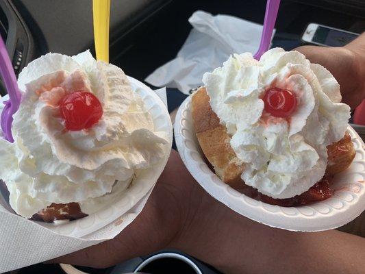 Brownie and Strawberry Shortcake sundaes