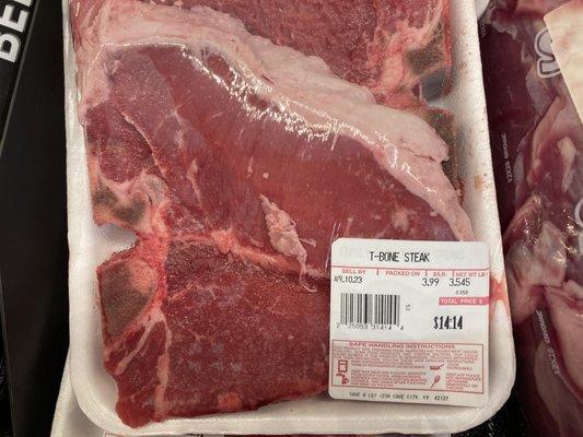 T-Bone steak family pack at $3.99 lb.