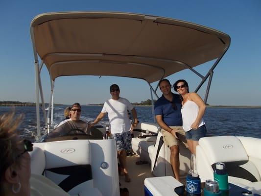 Having fun "on a pontoon"! Great for large family and friend outings.