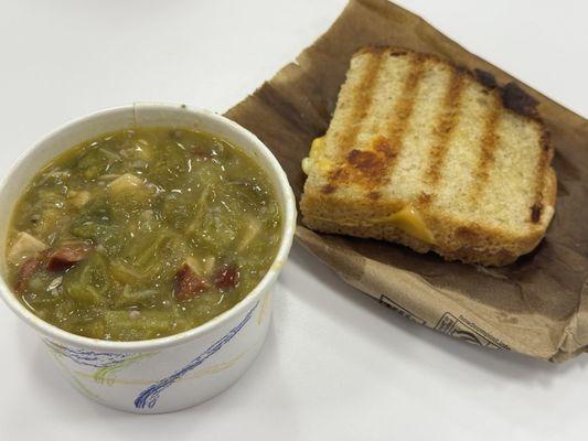 Cup of gumbo and half grilled cheese