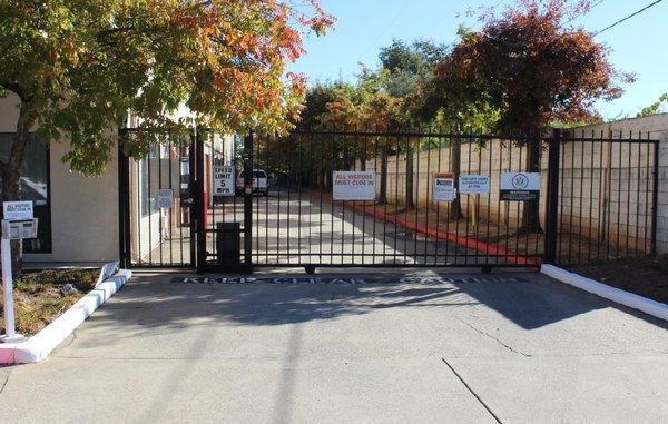 A secure entry gate at our self-storage facility.