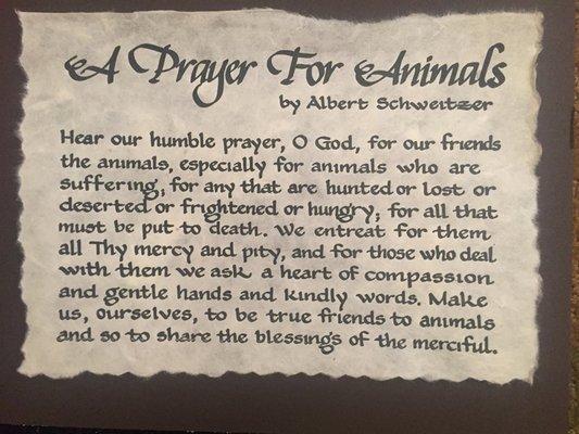 Prayer for the Animals custom calligraphy