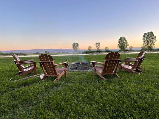 Fire pit over looking our pond