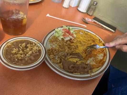 Enchiladas Rojas. Charro beans