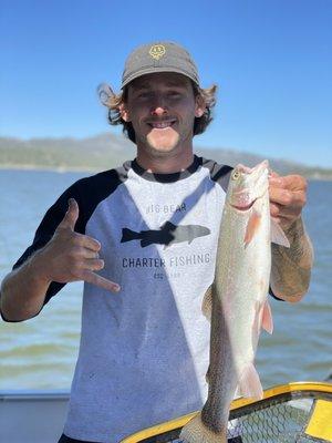 The catch of the day, 18 inch rainbow trout.