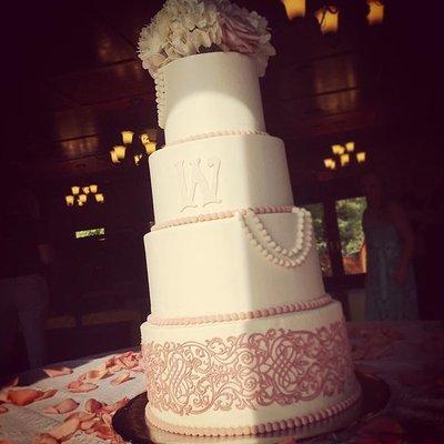 Wedding Cake with Edible Lace & Pearls