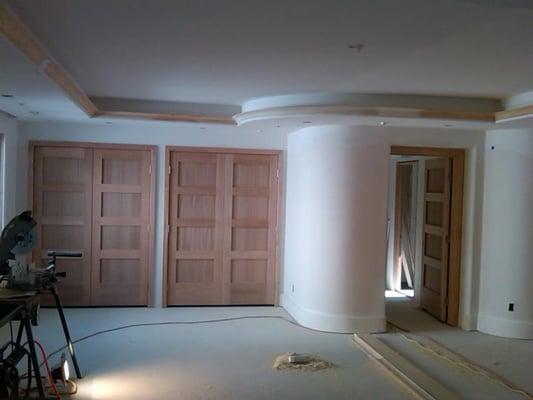 Mahogany doors rubber 40 degree radius crown moulding.