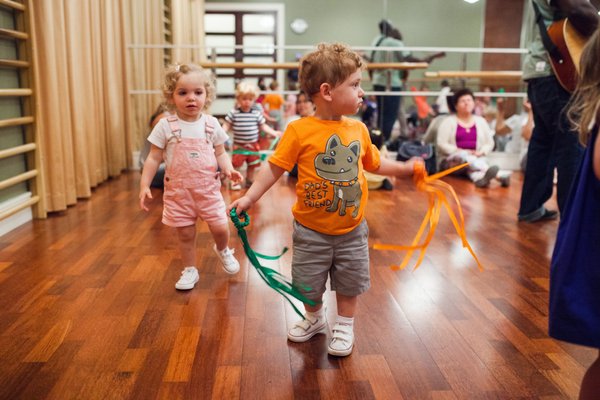 Using ribbons during our music and movement songs!