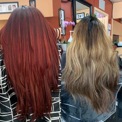 Vibrant red ombré with root melt