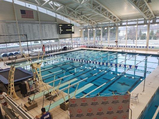 Diving Area with 1 & 3 meter springboards with Trampoline for the diving team