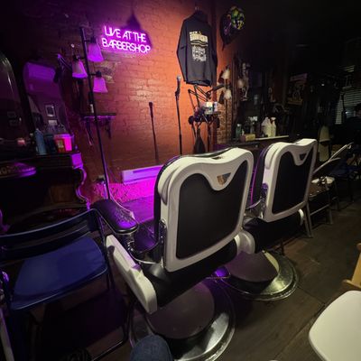 Front row for Live at the Barbershop - Get their early to snag a barber's chair to enjoy the show!