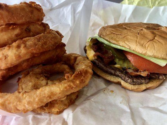 Bacon Cheeseburger & Onion Rings