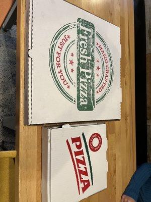 To Go boxes for pizza and calzone