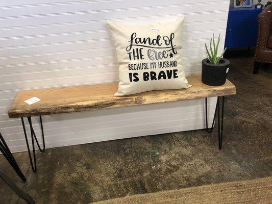 Hand crafted bench with custom made pillow