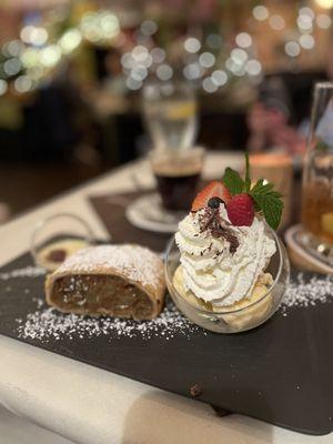 Delicious Apple Strudel with vanilla ice cream