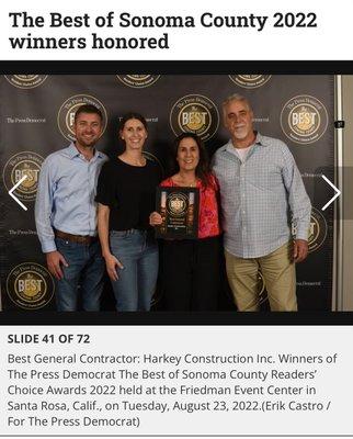 We are so honored to be named Best General Contractor by the readers of The Press Democrat!  Thank you!