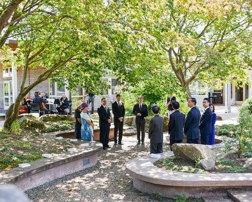 Our wedding ceremony in McVay Courtyard.  Nice intimate space with beautiful trees & flowers.