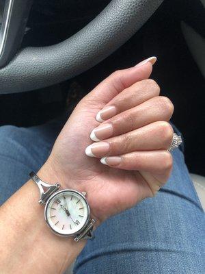 Powder full set with white gel polish.