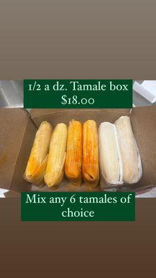 1/2 dozen tamale boxes pick any 6 tamales of your choice