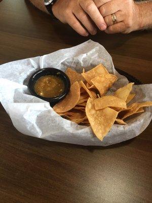 Chips and salsa . Chips are warm!