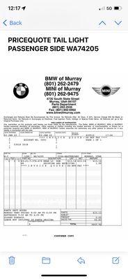 Price Quote from BMW