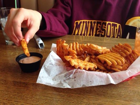 Criss cut fries and seasoned sour cream!