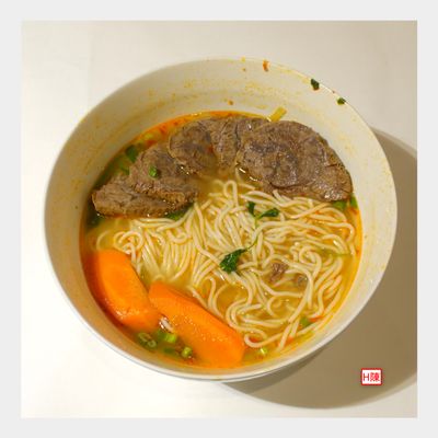 Noodle-shot of the Taiwanese beef noodle soup (台灣牛肉麪) for $18....