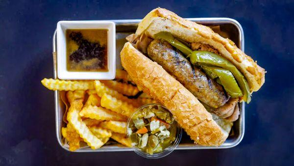 Italian Beef & Sausage Combo: Italian beef, grilled Italian sausage sweet peppers or hot giardiniera on a turano® french roll.