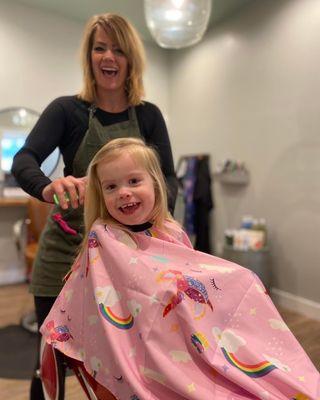 Having fun getting our haircut.