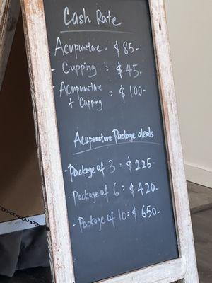 Easy to read pricing.  ** prices as listed are not from business but an example of historic pricing.