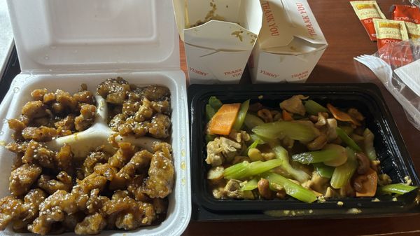 This is the left overs! Sesame chicken and cashew chicken