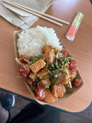 50/50 Poke with a white rice base and the OG Recipe