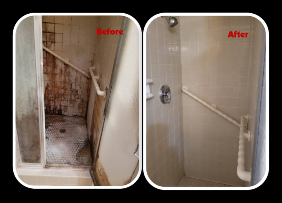 Before and Afters of a shower that really needed a house call from The Grout Doctor!