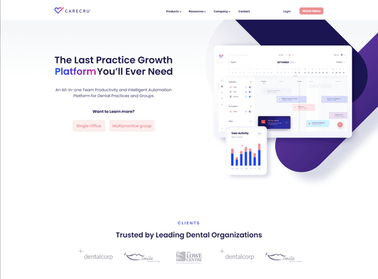 Web Design and Development for Carecru. B2B SAAS for Dental practices