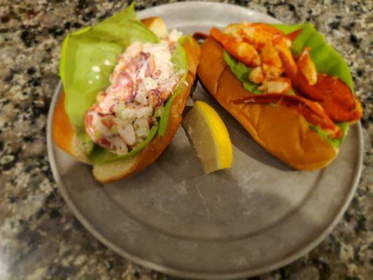 Maine Lobster Rolls with mayo base and New England Lobster Rolls served hot with butter base. Which is your favorite?